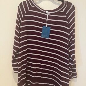 Market & Spruce Red and White Relaxed Long Sleeve Tee